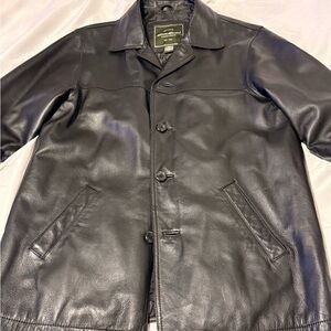 Eddie bouer  men’s size l  Black Leather Trench Coat
